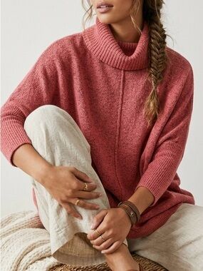 LOFT Pink Marled Oversized Cowl Neck Poncho Tunic Sweater XS Petite Dolman Knit